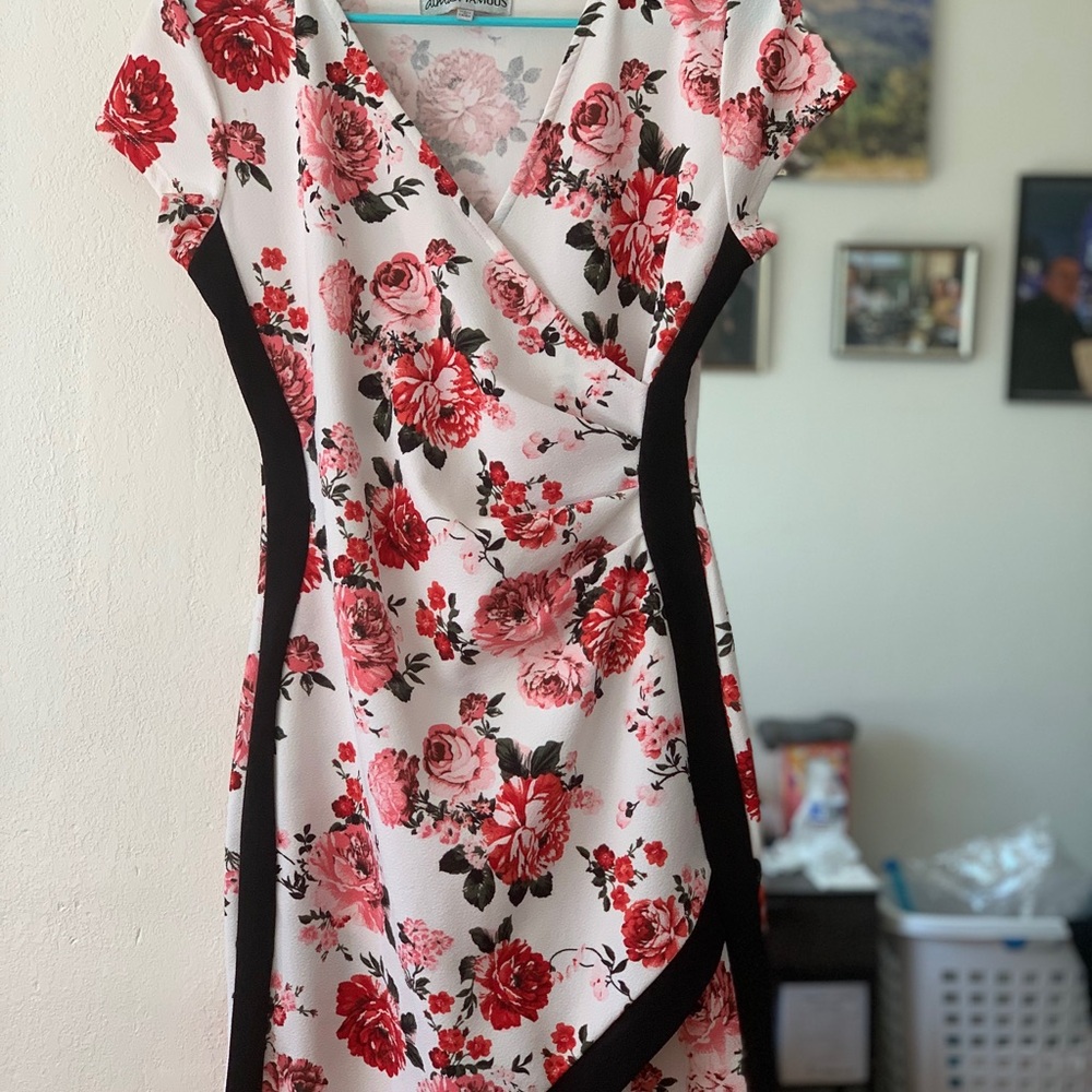 Floral Wrap Dress with Black Accents